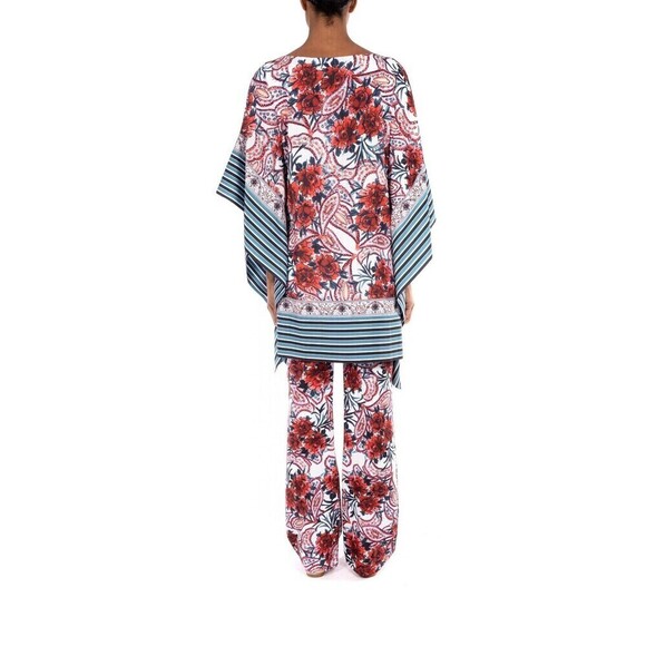 Badgley Mischka Crepe de Chine Paisley Printed Kaftan Multicolor L Boat Neck - Picture 3 of 10